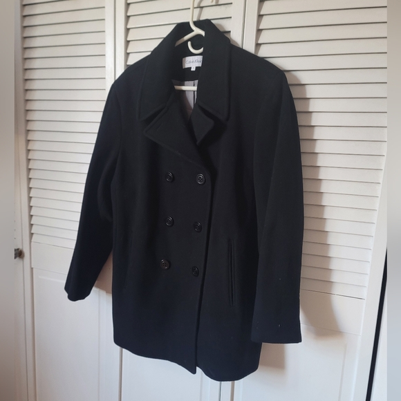 CALVIN KLEIN Double Breasted Wool Blend Black Peacoat, Size 1X - Picture 4 of 9